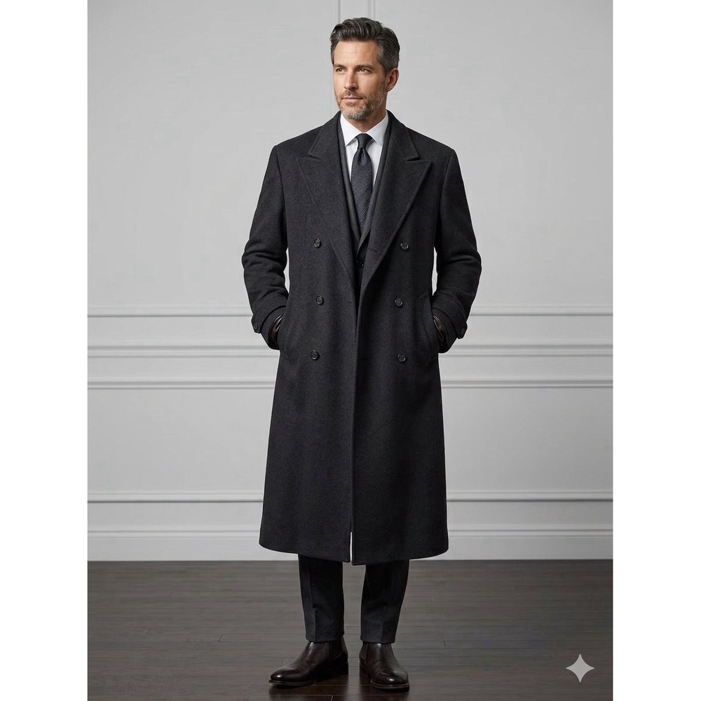 Hart Schaffner & Marx Pure Virgin Wool Gray Overcoat Trench Coat Size 46L